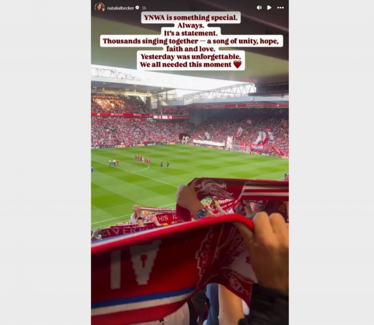 阿利森夫人社交媒体发文盛赞红军球迷致敬若塔兄弟：这里令人倍感自豪！